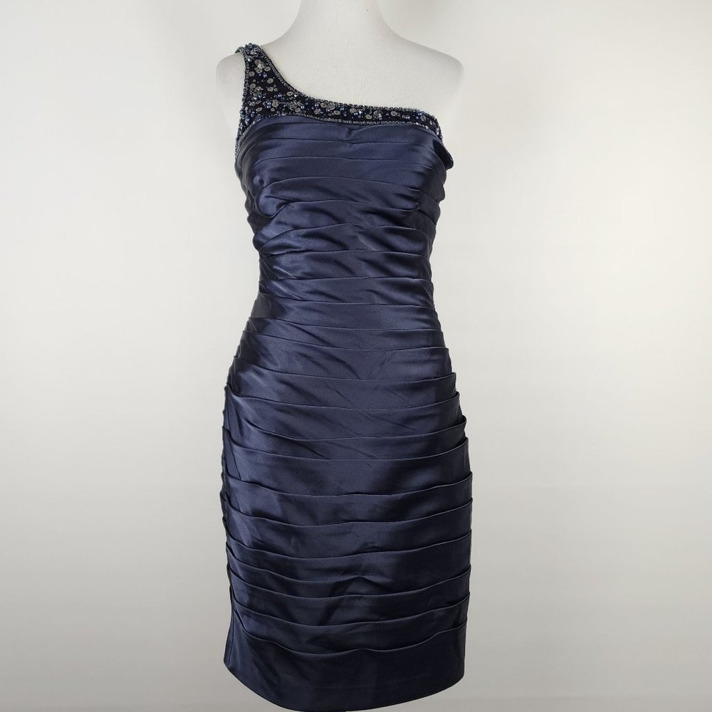 Adrianna Papell Jeweled Navy Cocktail Wedding Bridesmaid Formal Dress Size 4